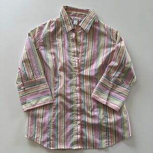 Lilly Pulitzer-Vintage-Y2K-Multicolor-Rainbow Stripe-Button down-Blouse-Size 8